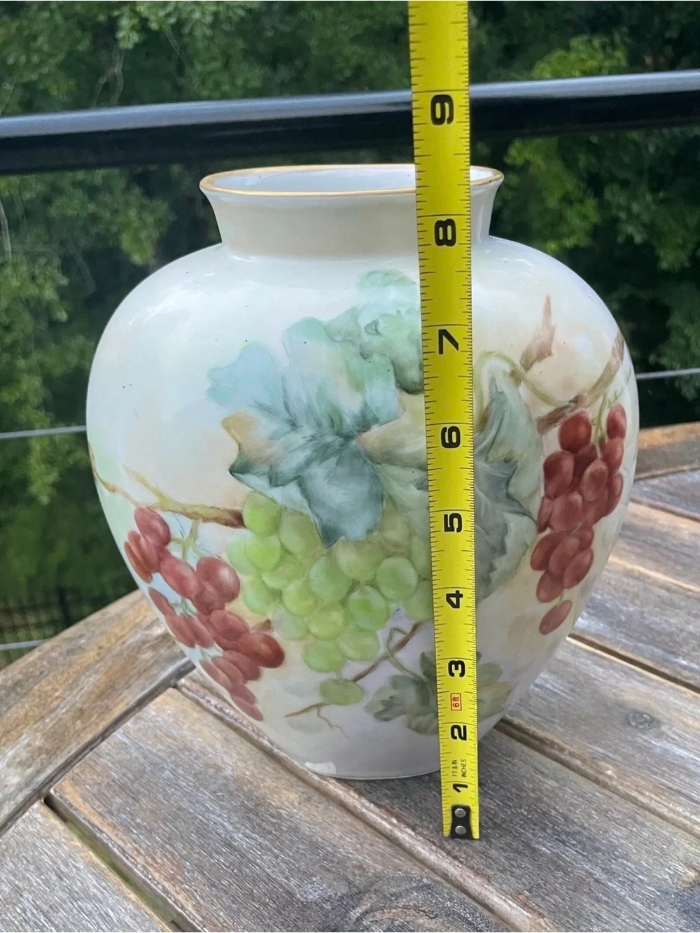 Heinrich Germany Hand Painted Porcelain Grape Vase Signed Gertrude Holmes Vtg